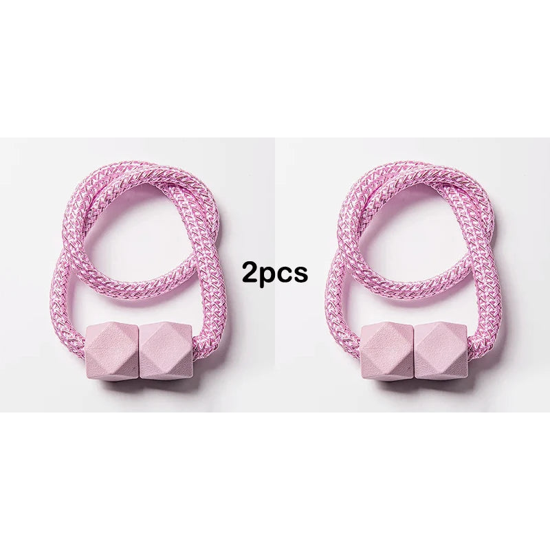 2pcs Curtain Tiebacks with Strong Magnet Thick Rope Design Bedroom Living Room Kitchen Durable Plastic Home Decor Accessory
