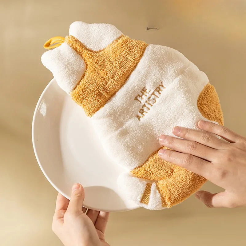 Pet Luxury Store™ Cute Cat Plush Hanging Hand Towel – Soft Absorbent Bathroom & Kitchen Towel
