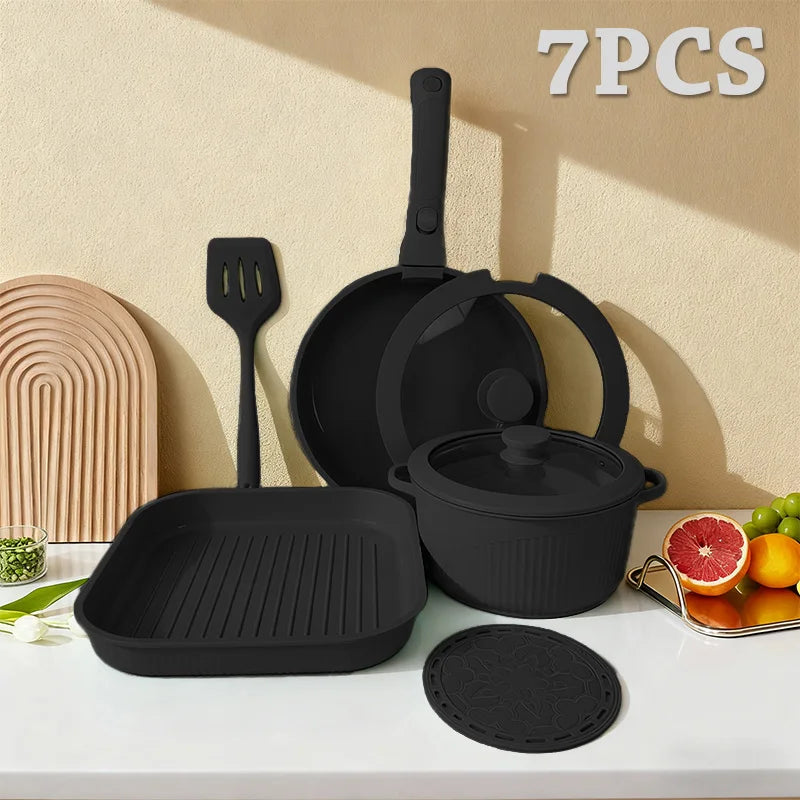 CeramiFlex™ 17-Piece Detachable Cookware Set – Nonstick Ceramic Pots & Pans with Removable Handle