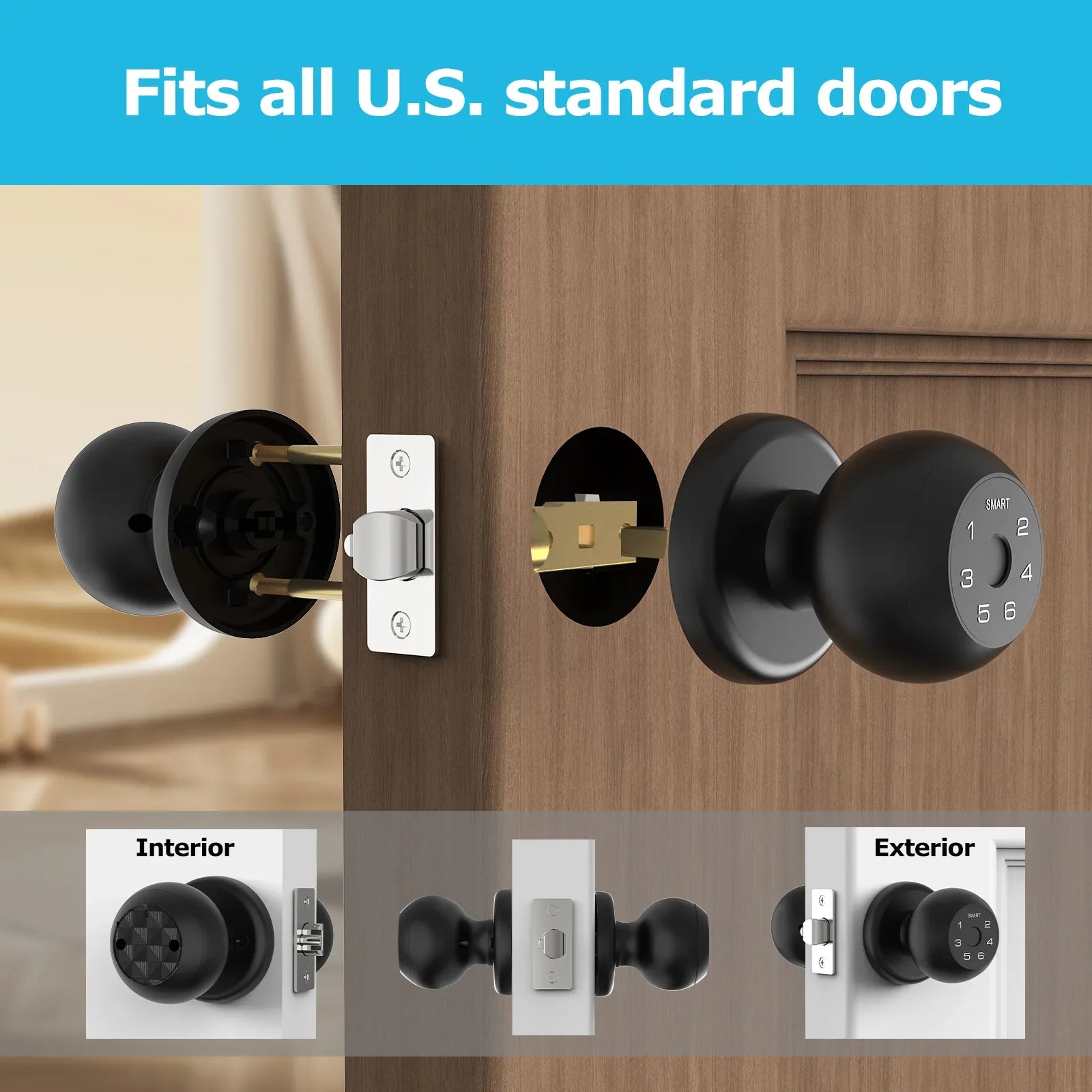 Smart Fingerprint Door Lock with Keypad & App Control – Ball-Shaped Electronic Touchscreen Handle