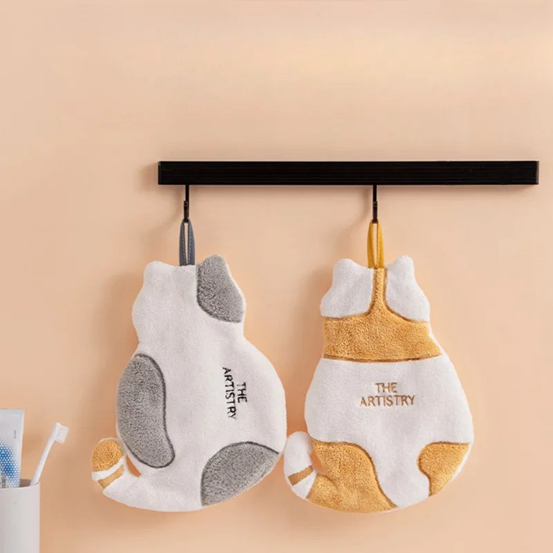 Pet Luxury Store™ Cute Cat Plush Hanging Hand Towel – Soft Absorbent Bathroom & Kitchen Towel