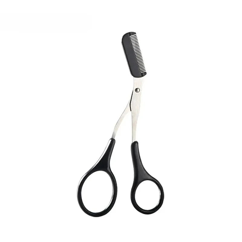 Pink eyebrow trimming scissors with built-in comb - stainless steel, precise grooming tool, creating perfect eyebrows