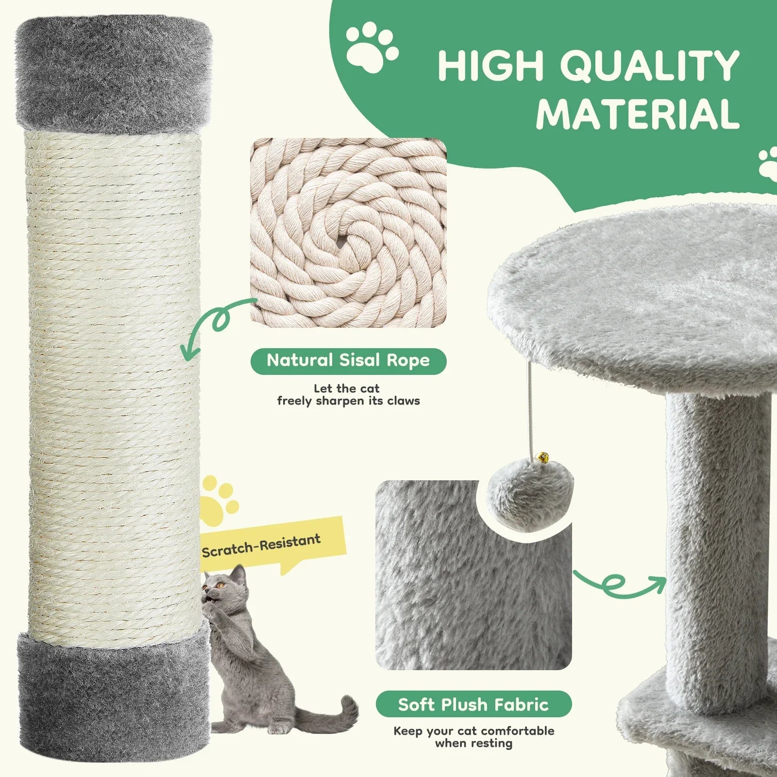 JHK 44” Cat Tree Tower – Multi-Level Indoor Cat Condo with Sisal Scratching Posts & Stable Pet House