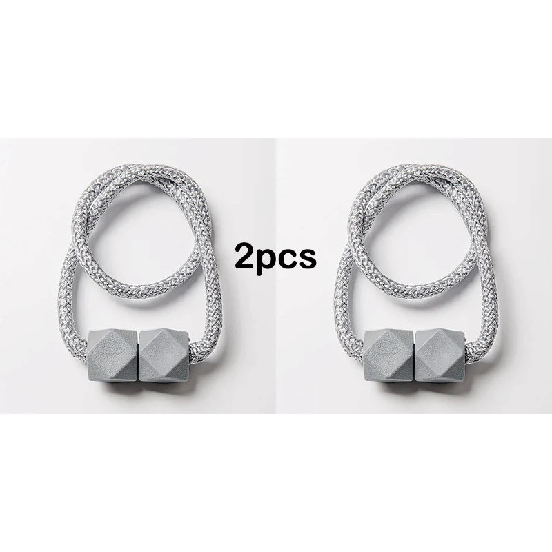 2pcs Curtain Tiebacks with Strong Magnet Thick Rope Design Bedroom Living Room Kitchen Durable Plastic Home Decor Accessory