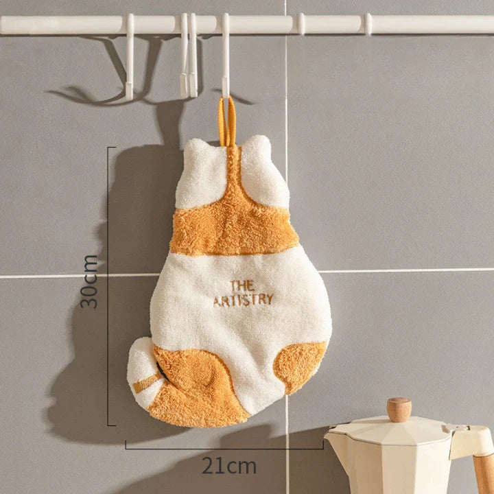 Pet Luxury Store™ Cute Cat Plush Hanging Hand Towel – Soft Absorbent Bathroom & Kitchen Towel