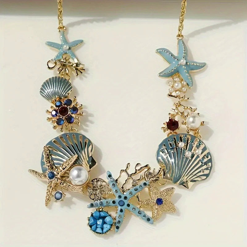 Ocean Elegance – Shell & Pearl Necklace | Coastal Pearl Pendant Necklace for Women, Beach Jewelry Gift