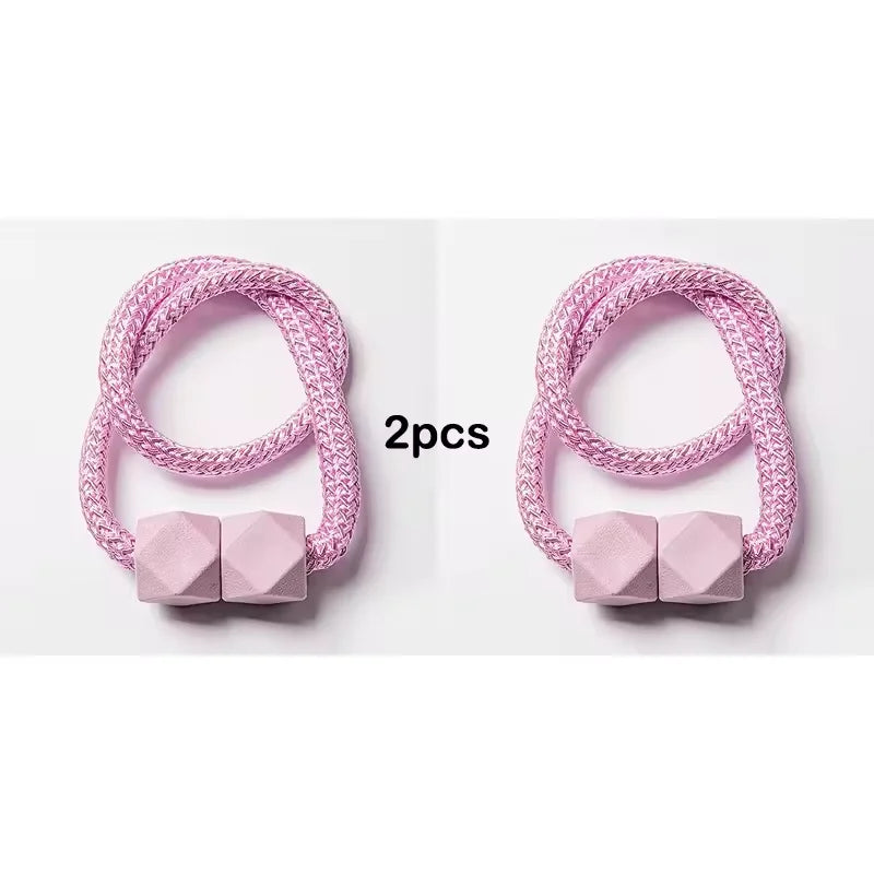 2pcs Curtain Tiebacks with Strong Magnet Thick Rope Design Bedroom Living Room Kitchen Durable Plastic Home Decor Accessory