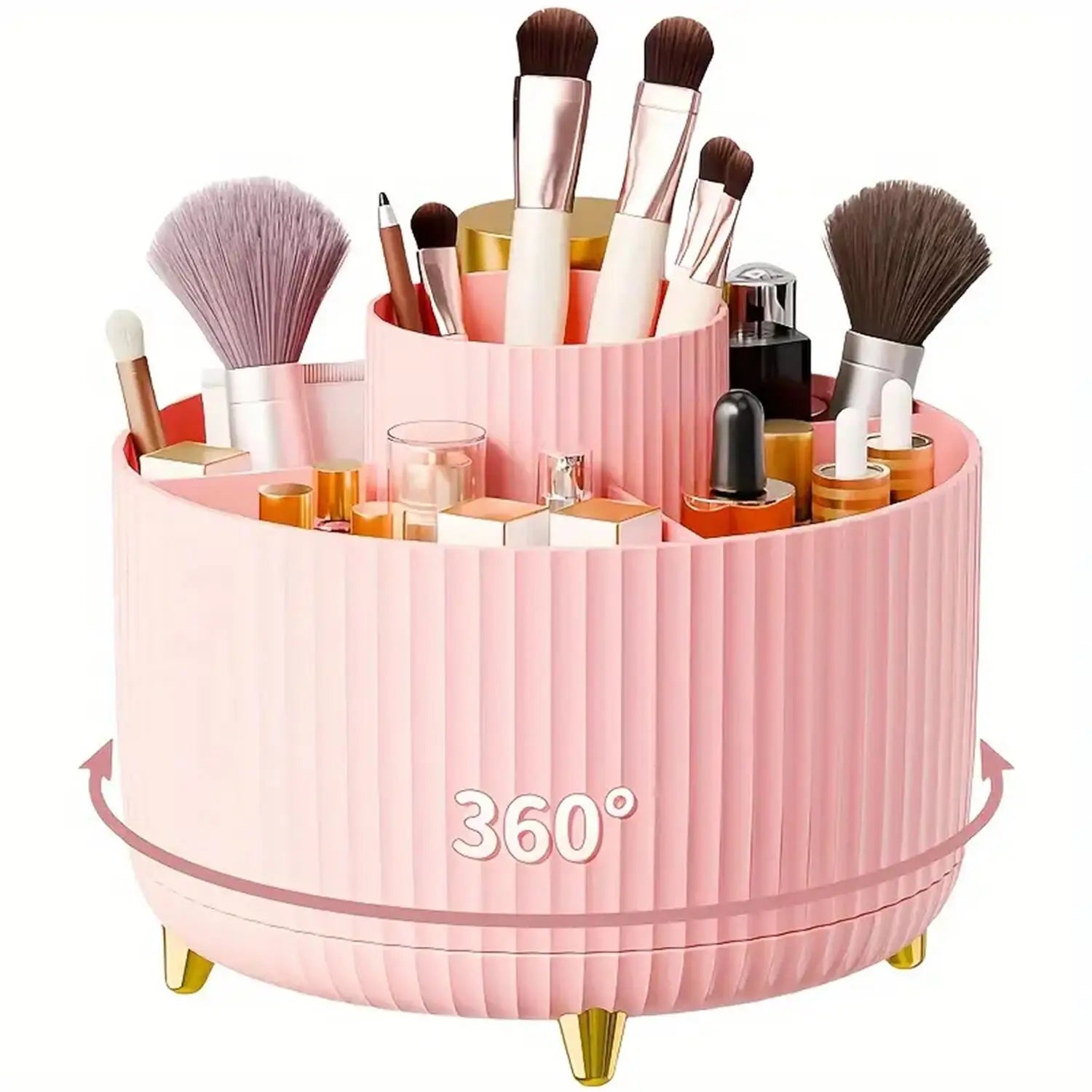 Rotating Makeup Organizer – 5 Compartment Cosmetic Storage Holder | Durable PP Plastic Vanity Organizer for Makeup, Skincare & Accessories