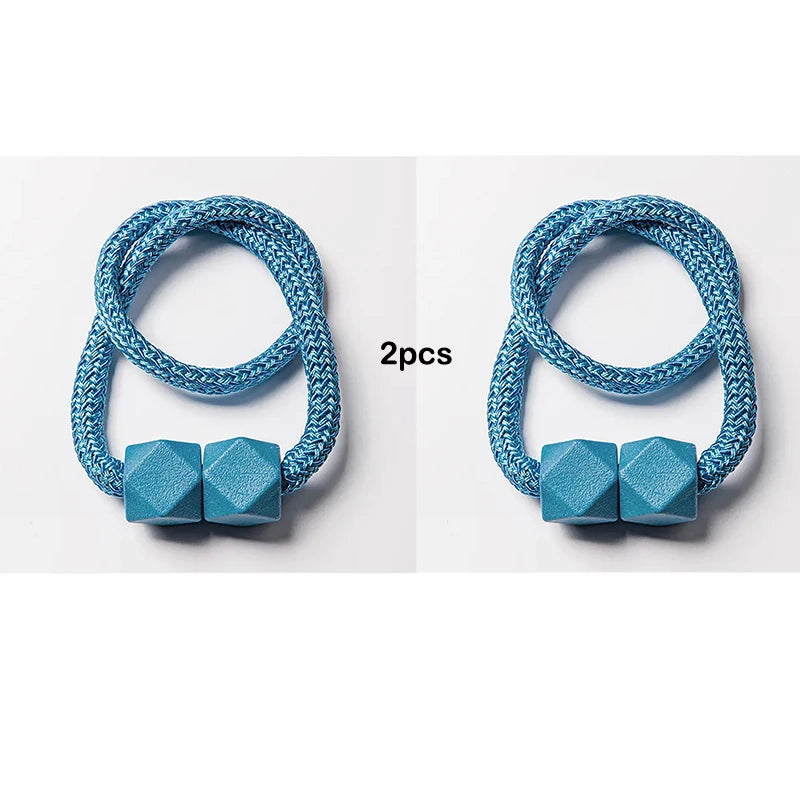 2pcs Curtain Tiebacks with Strong Magnet Thick Rope Design Bedroom Living Room Kitchen Durable Plastic Home Decor Accessory