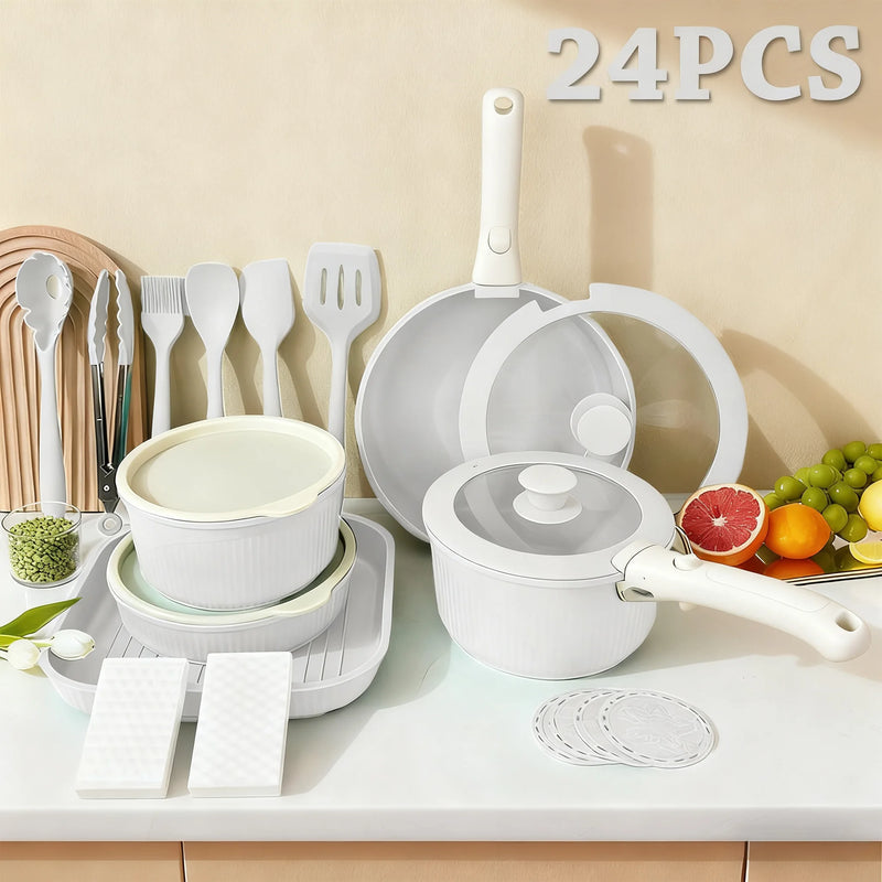 CeramiFlex™ 17-Piece Detachable Cookware Set – Nonstick Ceramic Pots & Pans with Removable Handle