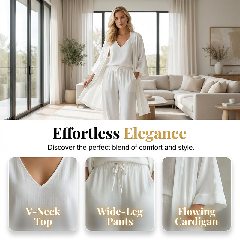 ⏰ 50% Korting – Elegante 3-Delige Dames Set met Wijde Pijpen | Comfortabele, Soepel Vallende & Flatterende Outfit