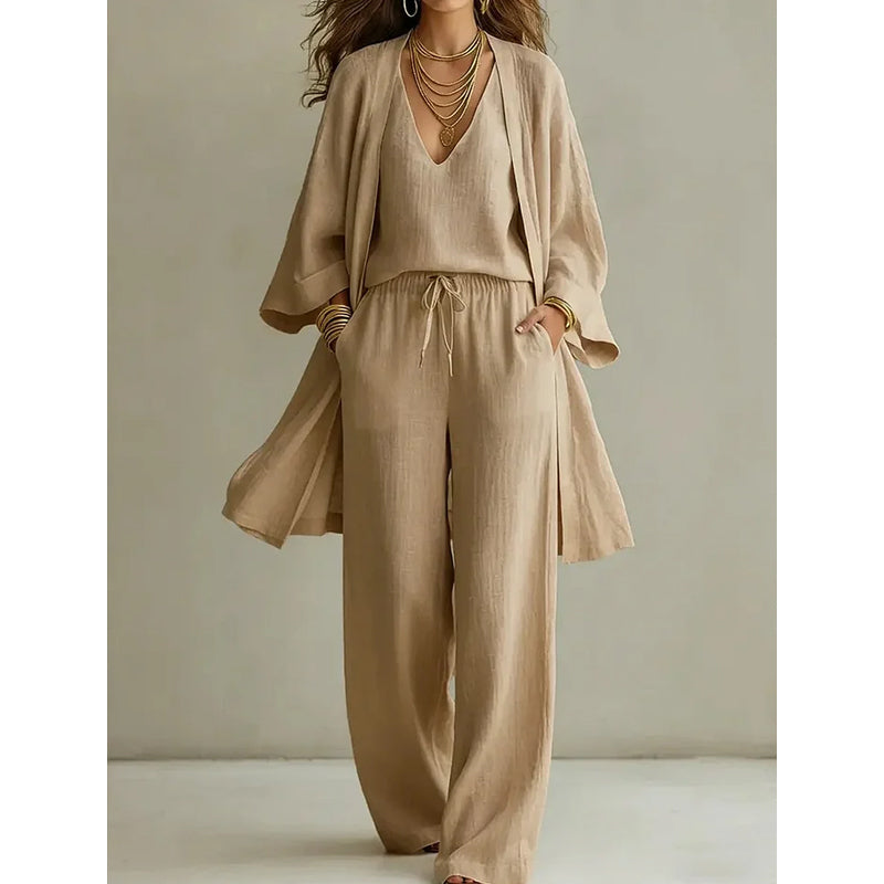 ⏰ 50% Korting – Elegante 3-Delige Dames Set met Wijde Pijpen | Comfortabele, Soepel Vallende & Flatterende Outfit
